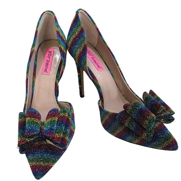 Betsy Johnson, Prince burgundy and￼ blue green striped D’ORSAy bow toe size  9M - Picture 1 of 9